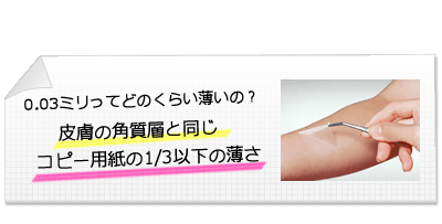 0.03ミリってどのくらい薄いの？ 皮膚の角質層と同じ コピー用紙の1/3以下の薄さ